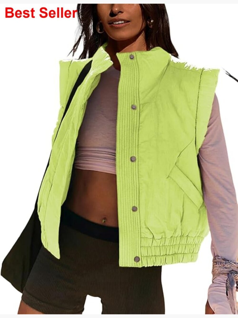 Lightweight Quilted Puffer Vest Cropped Water Resistant Nylon